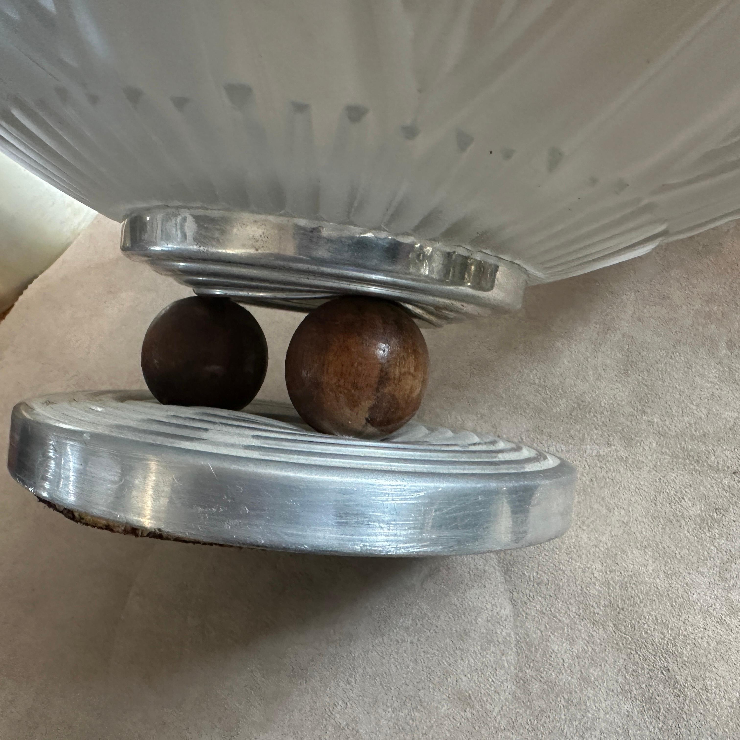 1930s Art Deco Aluminum Wood and Opalescent Glass French Centerpiece For Sale 1
