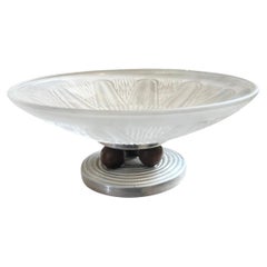 1930er Jahre Art Deco Aluminium Holz und Opalescent Glas Französisch Tafelaufsatz