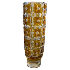 Vintage 1930s Art Deco Amber Crystal Bohemian Vase