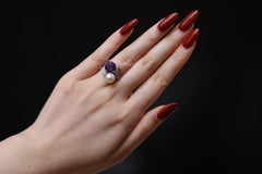 1930s Art Deco Amethyst and Pearl Toi Et Moi Engagement Ring