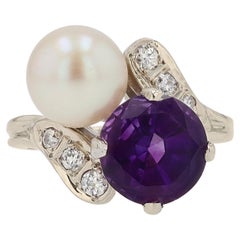 1930s Art Deco Amethyst and Pearl Toi Et Moi Engagement Ring