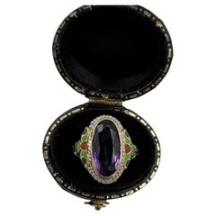 Vintage 1930s Art Deco Amethyst Enamel Seed Pearl White Gold Ring