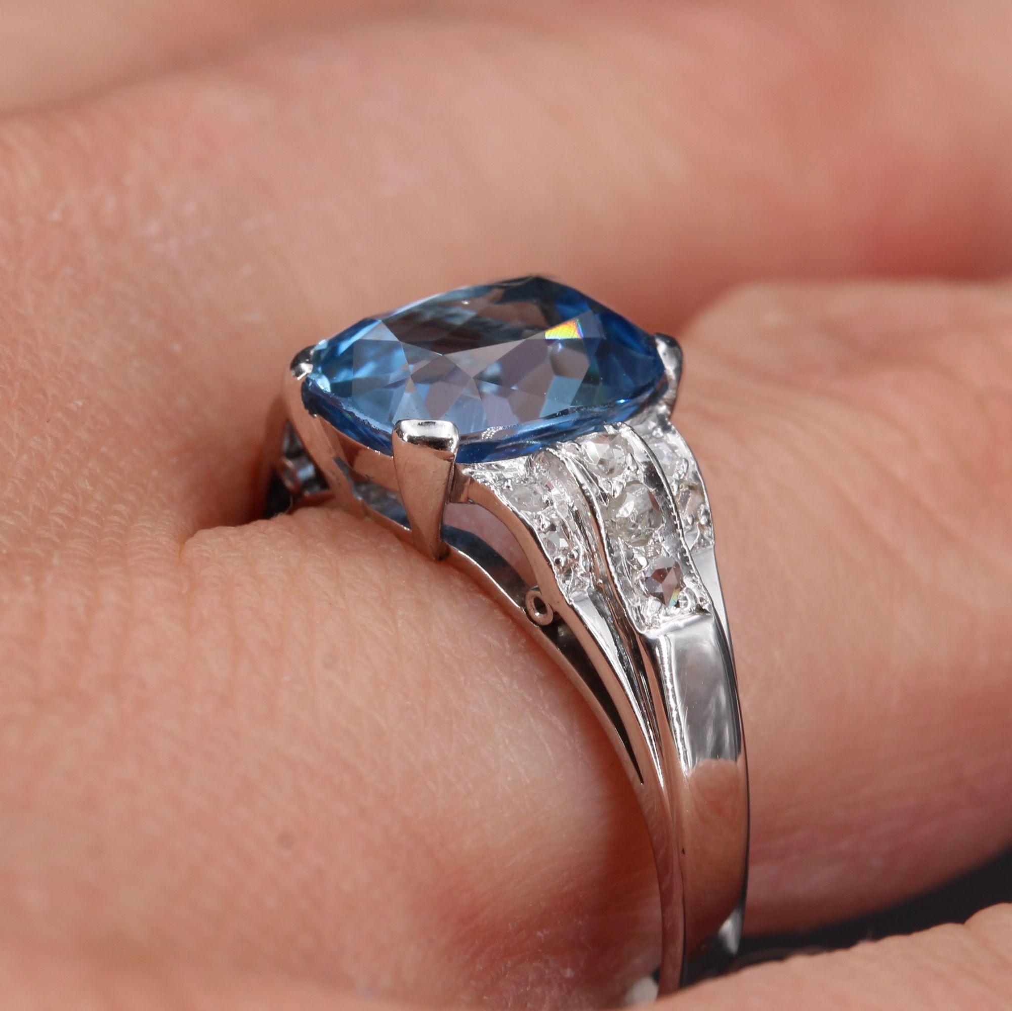 1930s Art Deco Aquamarine Diamonds Platinum Ring 5
