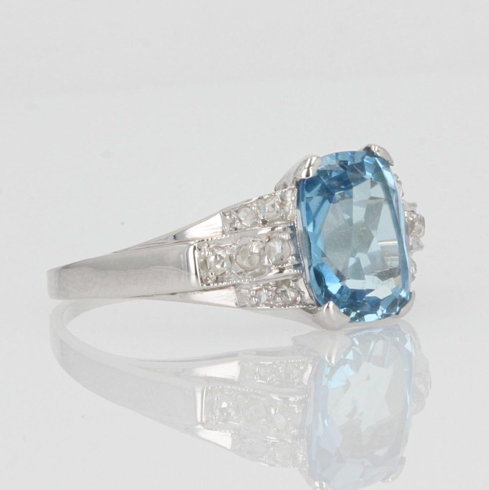 1930s Art Deco Aquamarine Diamonds Platinum Ring 6