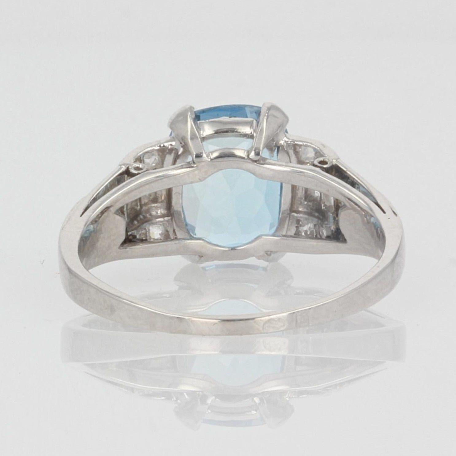 1930s Art Deco Aquamarine Diamonds Platinum Ring 7