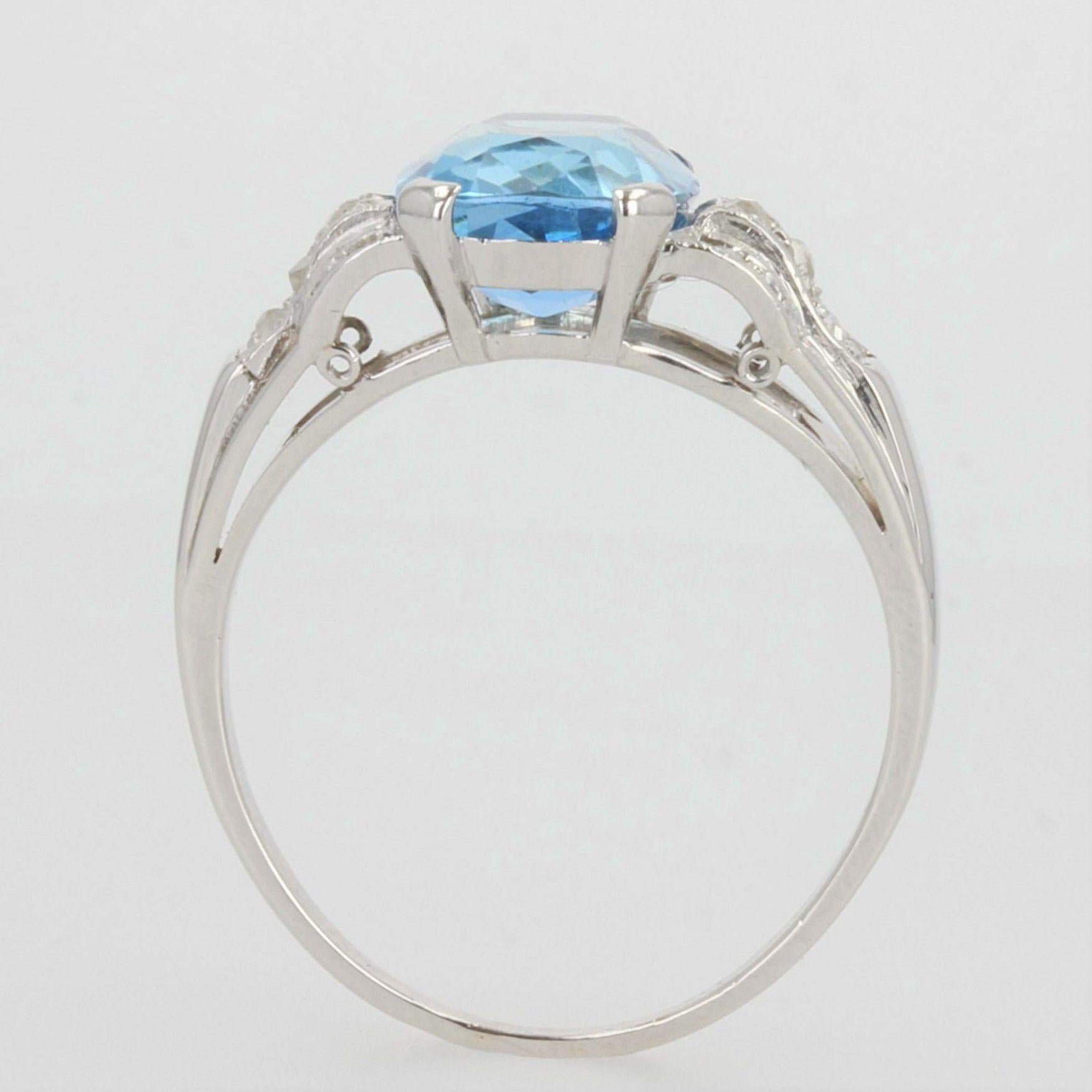 1930s Art Deco Aquamarine Diamonds Platinum Ring 9