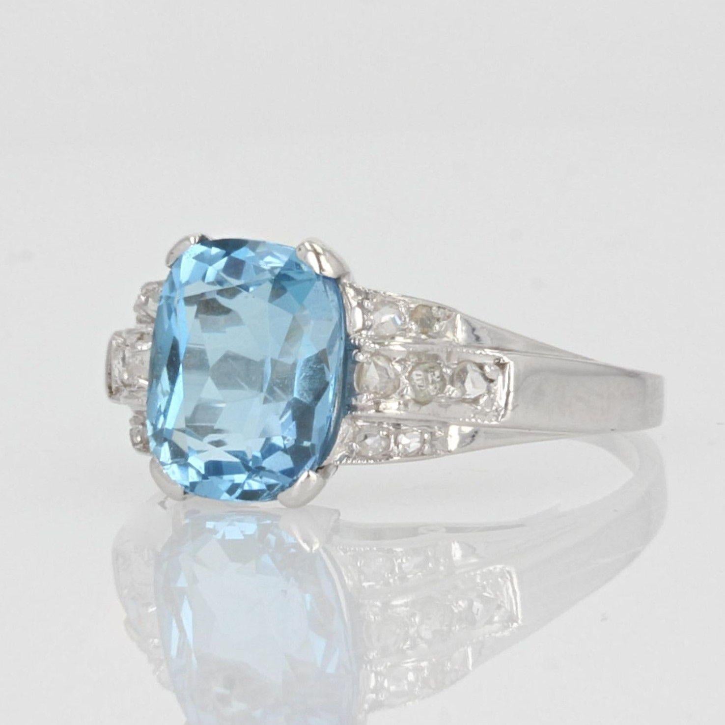 1930s Art Deco Aquamarine Diamonds Platinum Ring 2