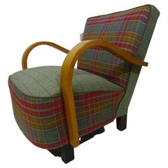 Vintage 1930's Art Deco Armchair in Tartan Wool Fabrics