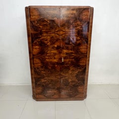 1930s Art Deco Armoire Fine Wardrobe Dresser Cabinet in Lacquered Burlwood Italy