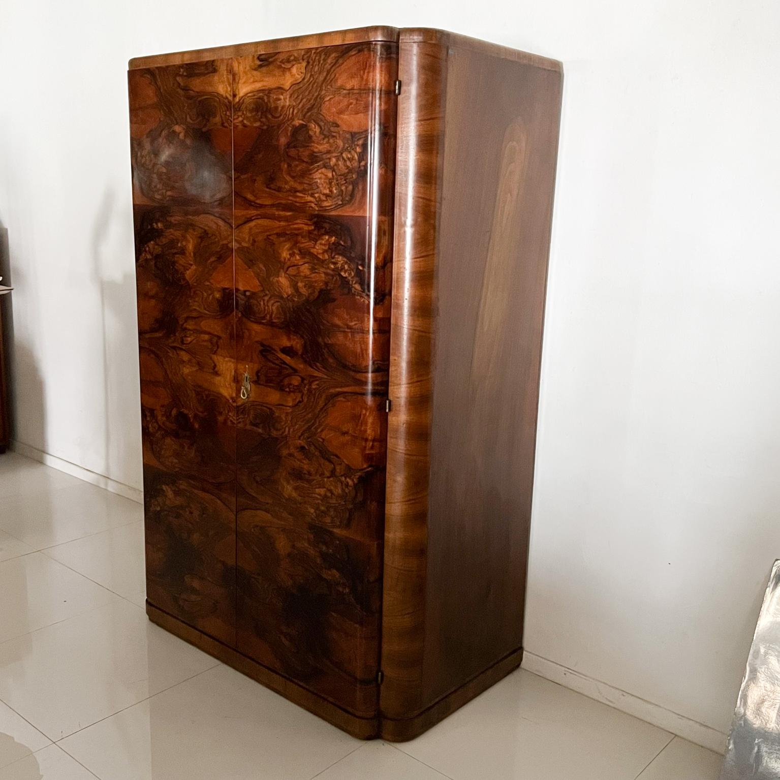 1930s Art Deco Armoire Fine Wardrobe Dresser Cabinet in Lacquered Burlwood Italy 3
