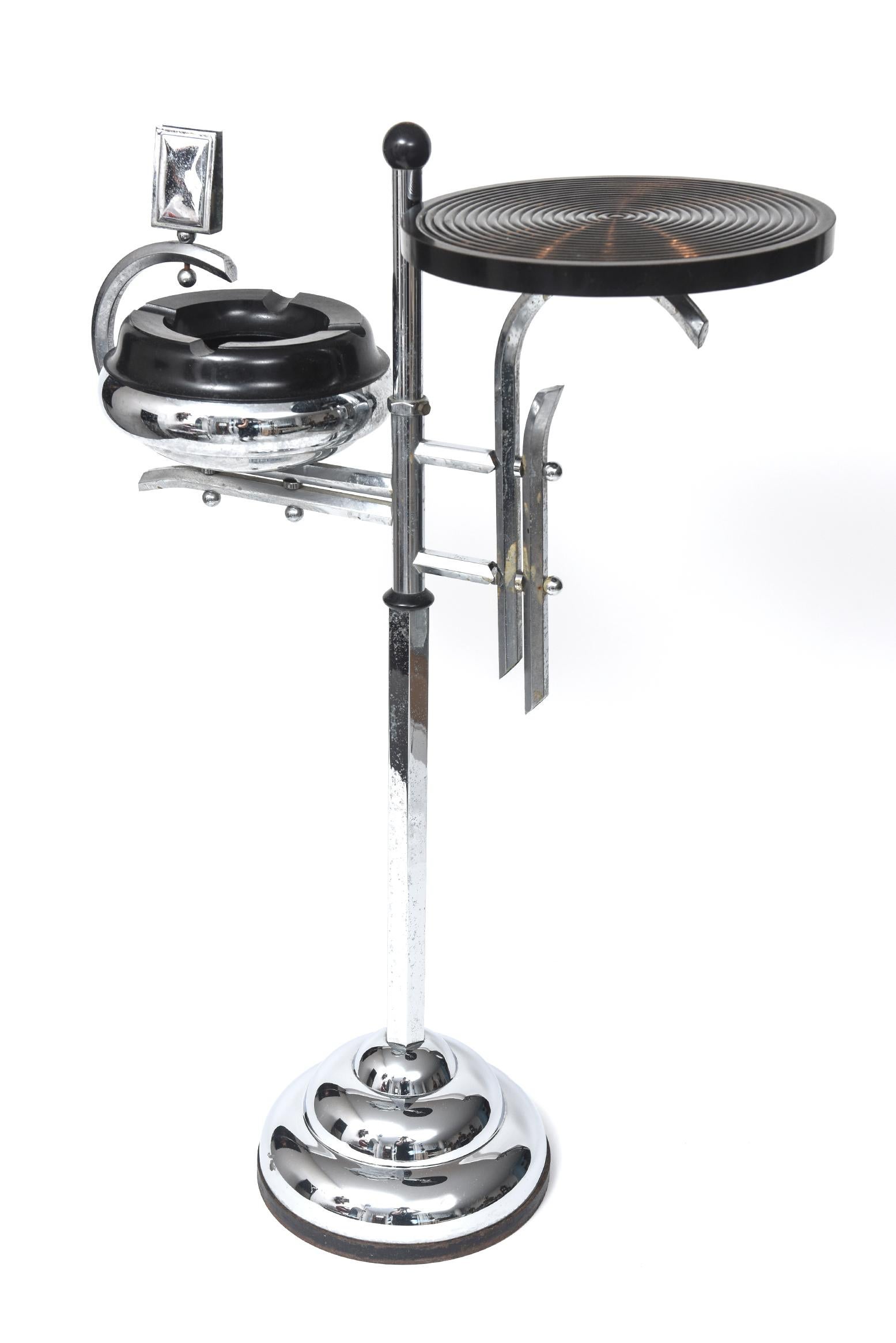 1930s Art Deco Ashtray Smoking Stand Chrome Bakelite Swivel Table by Demeyere 6