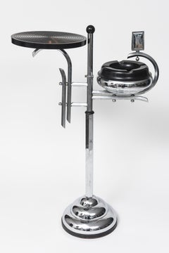 1930s Art Deco Ashtray Smoking Stand Chrome Bakelite Swivel Table by Demeyere