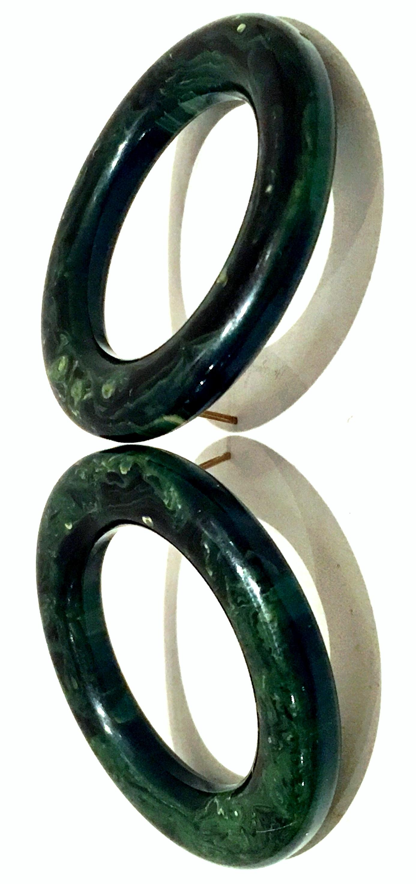 1930'S Art Deco Bakelite Green Bangle Bracelet & Hoop Earrings S/3 6