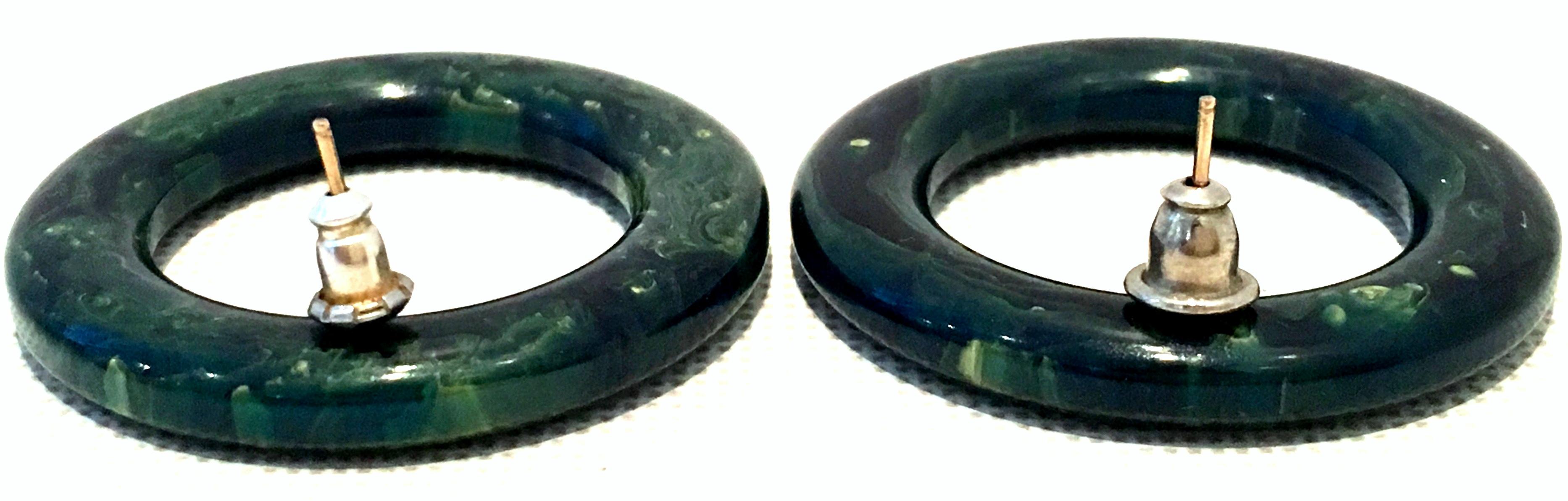 1930'S Art Deco Bakelite Green Bangle Bracelet & Hoop Earrings S/3 7