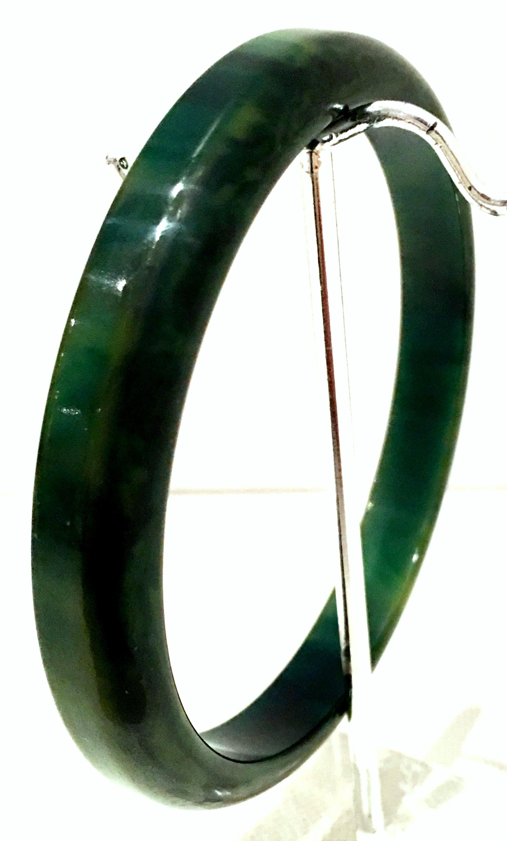 1930'S Art Deco Bakelite Green Bangle Bracelet & Hoop Earrings S/3 1