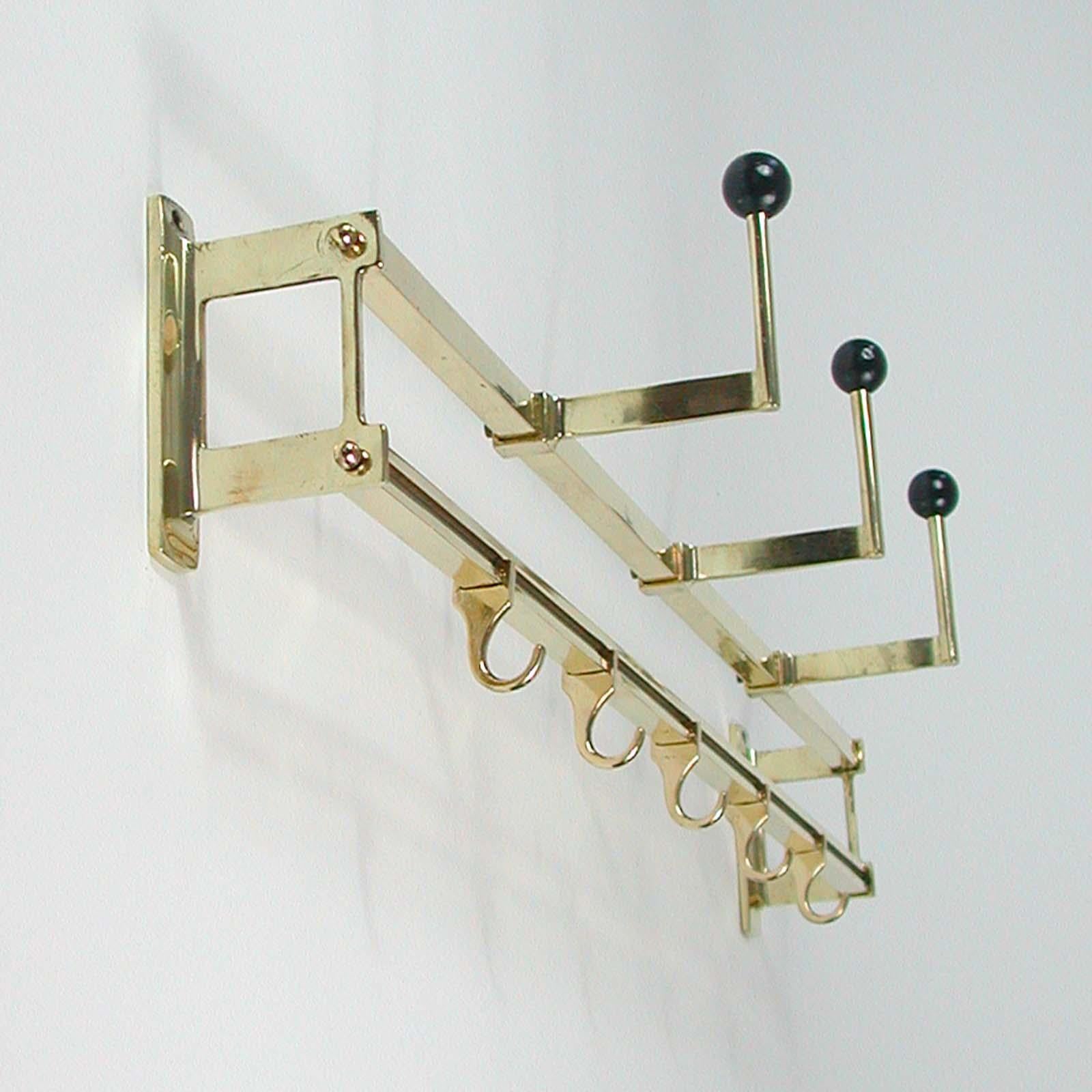 1930s Art Deco Bauhaus Brass and Wood Coat and Hat Rack 4