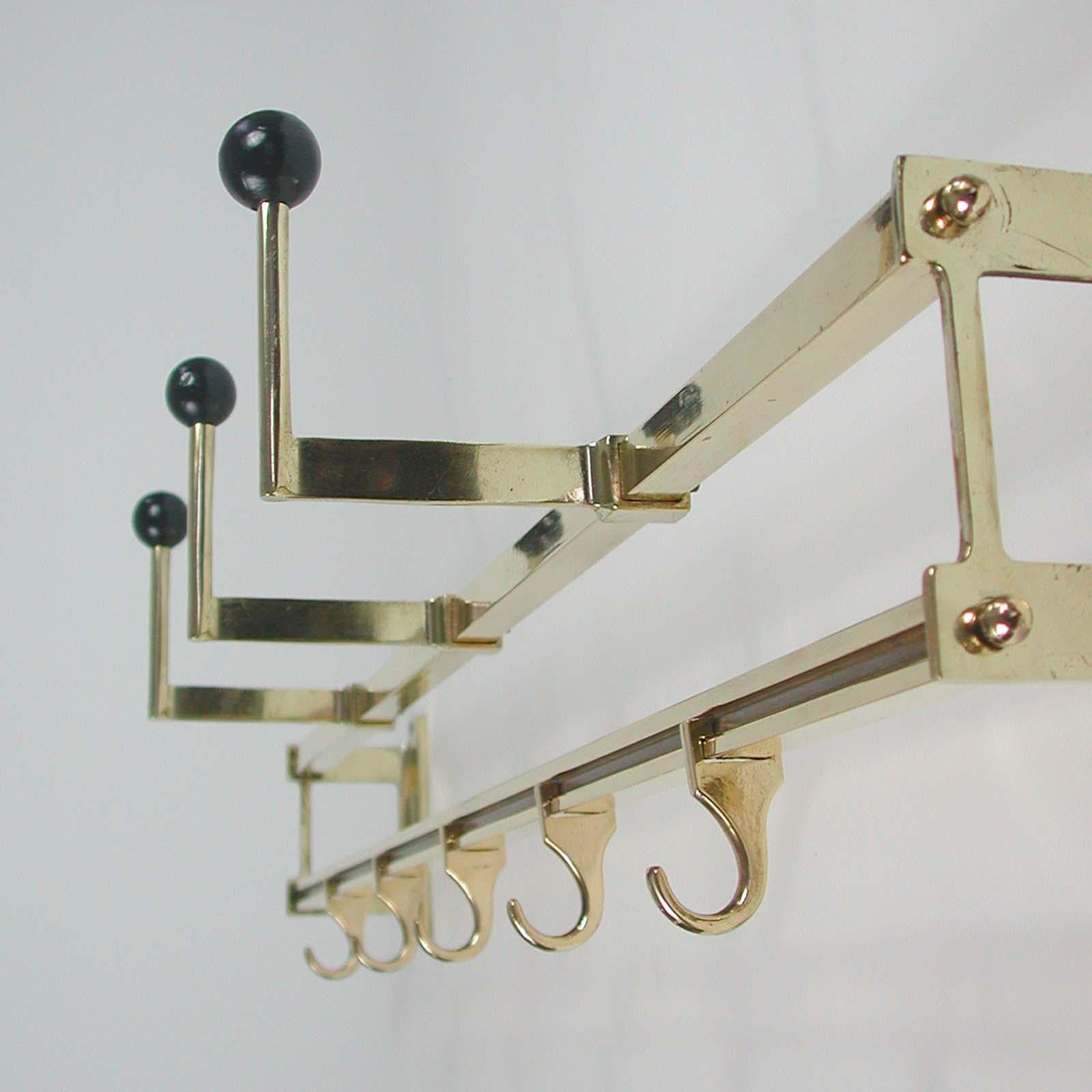 1930s Art Deco Bauhaus Brass and Wood Coat and Hat Rack 5