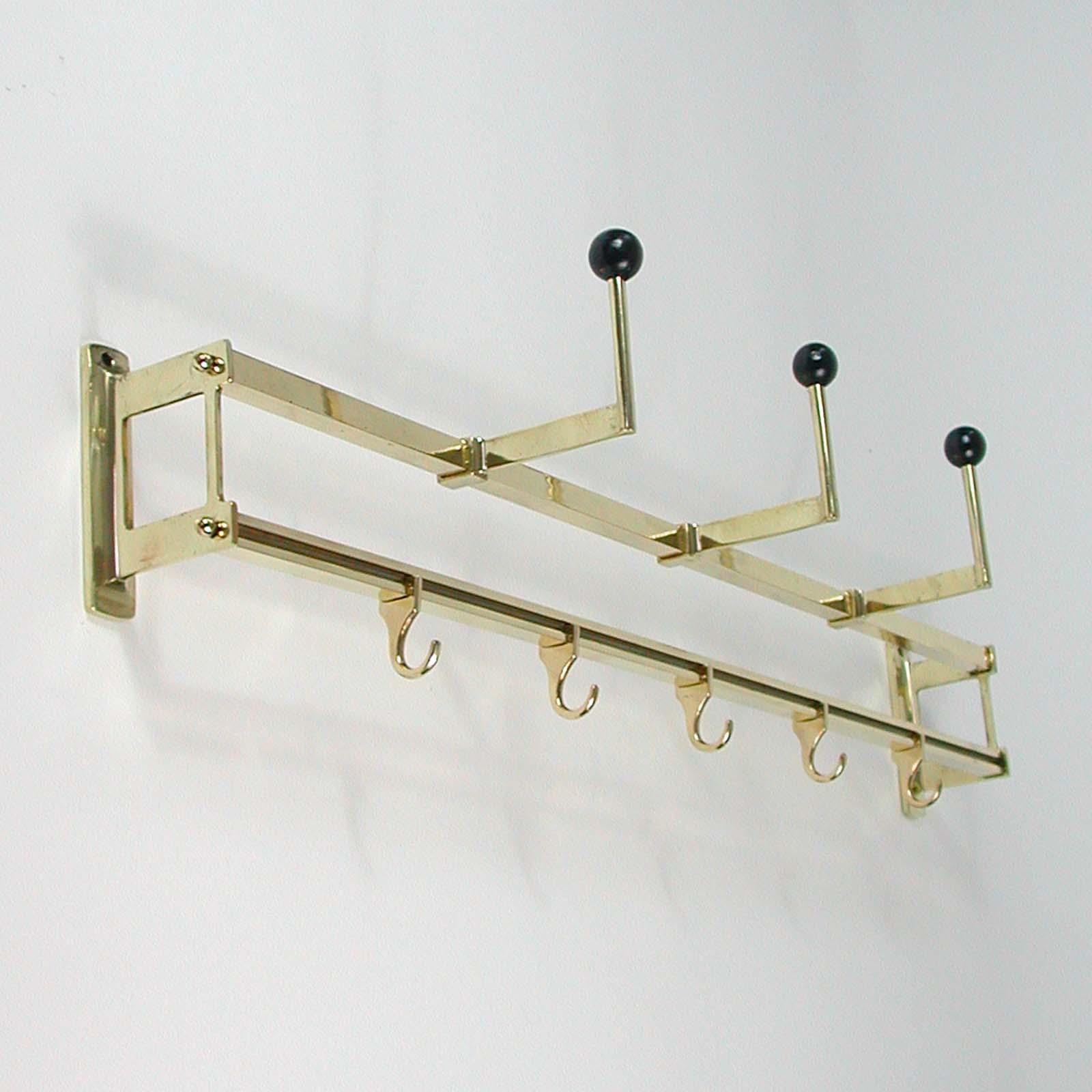 1930s Art Deco Bauhaus Brass and Wood Coat and Hat Rack 6