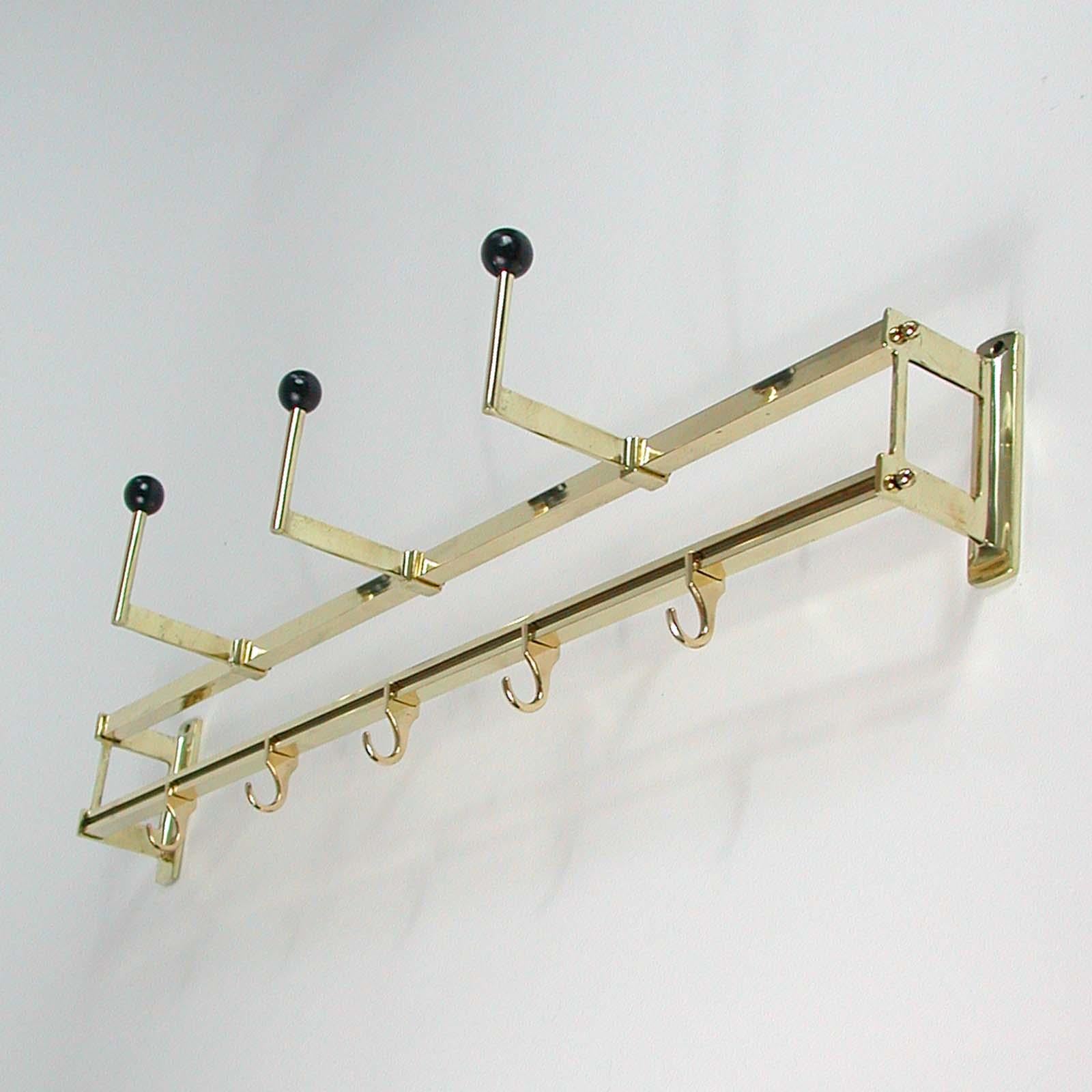 1930s Art Deco Bauhaus Brass and Wood Coat and Hat Rack 7
