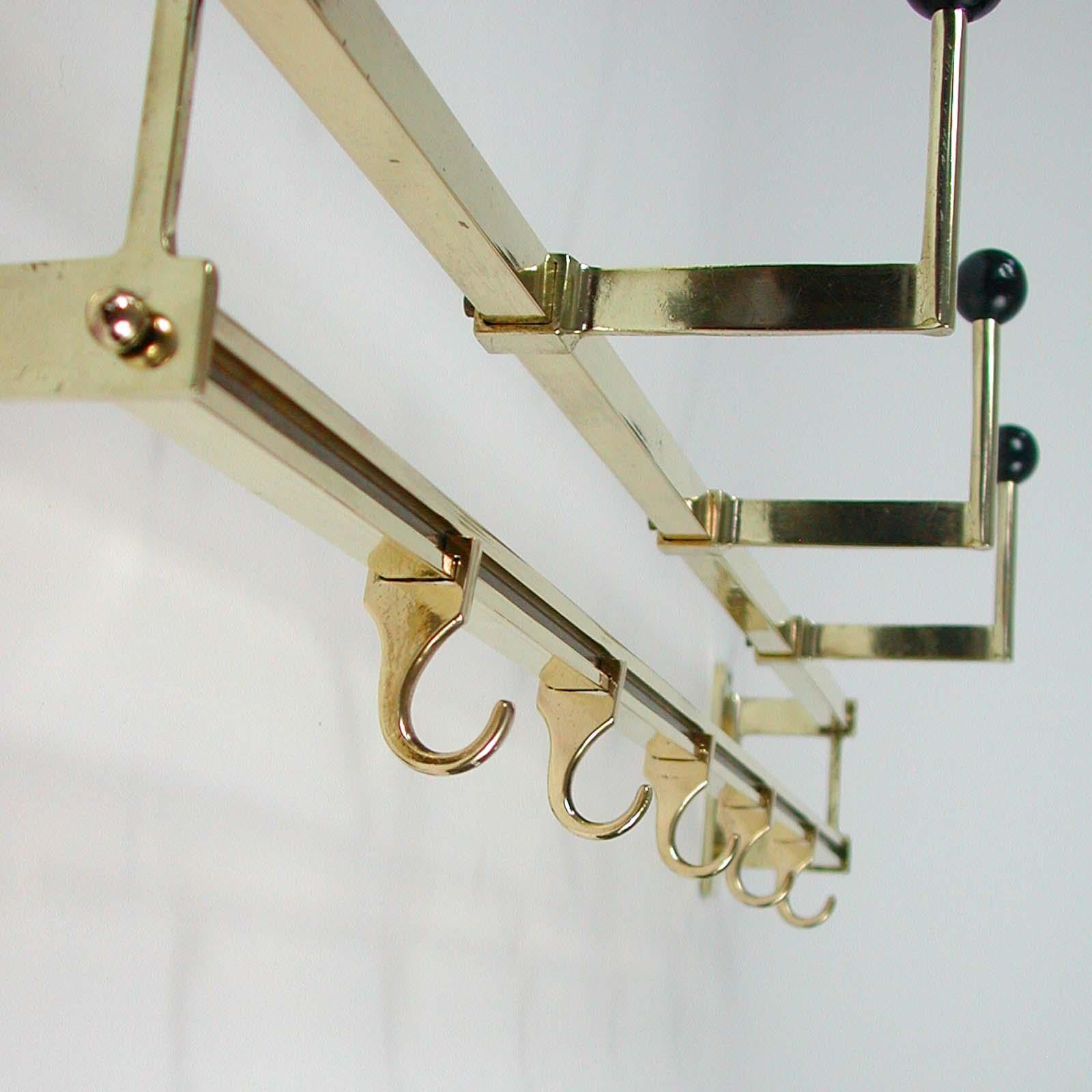 1930s Art Deco Bauhaus Brass and Wood Coat and Hat Rack 8