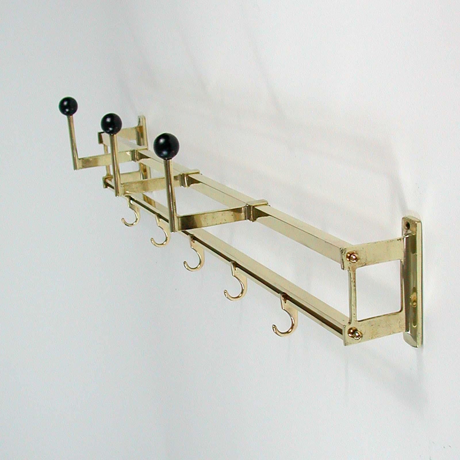 1930s Art Deco Bauhaus Brass and Wood Coat and Hat Rack 9