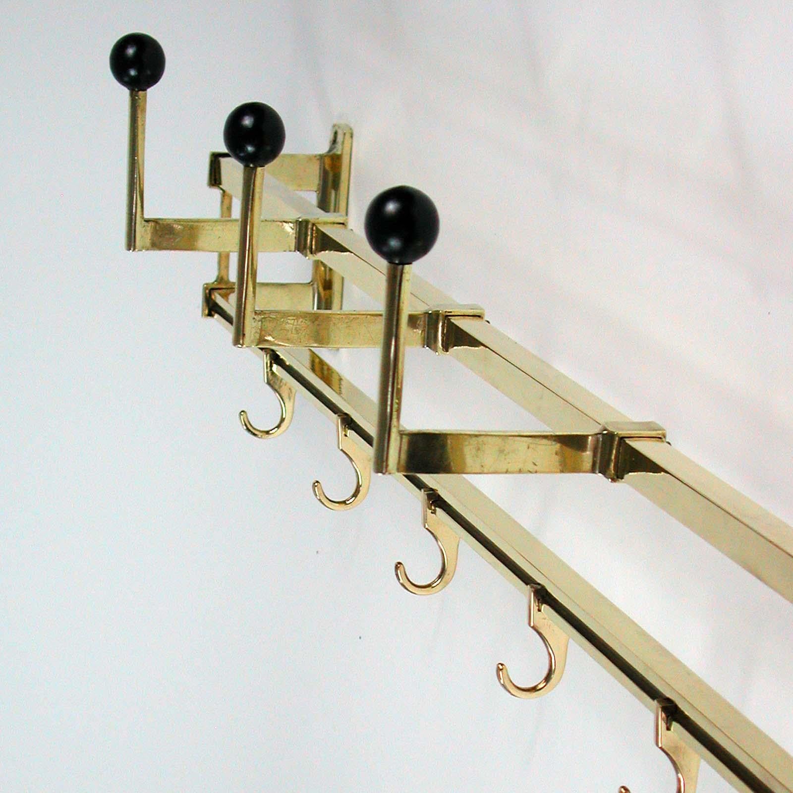 1930s Art Deco Bauhaus Brass and Wood Coat and Hat Rack 10