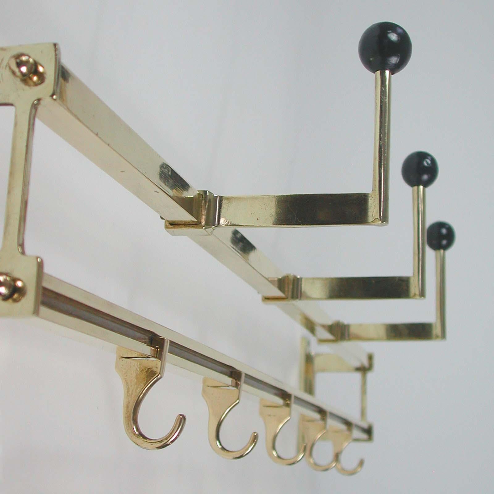 Lacquered 1930s Art Deco Bauhaus Brass and Wood Coat and Hat Rack