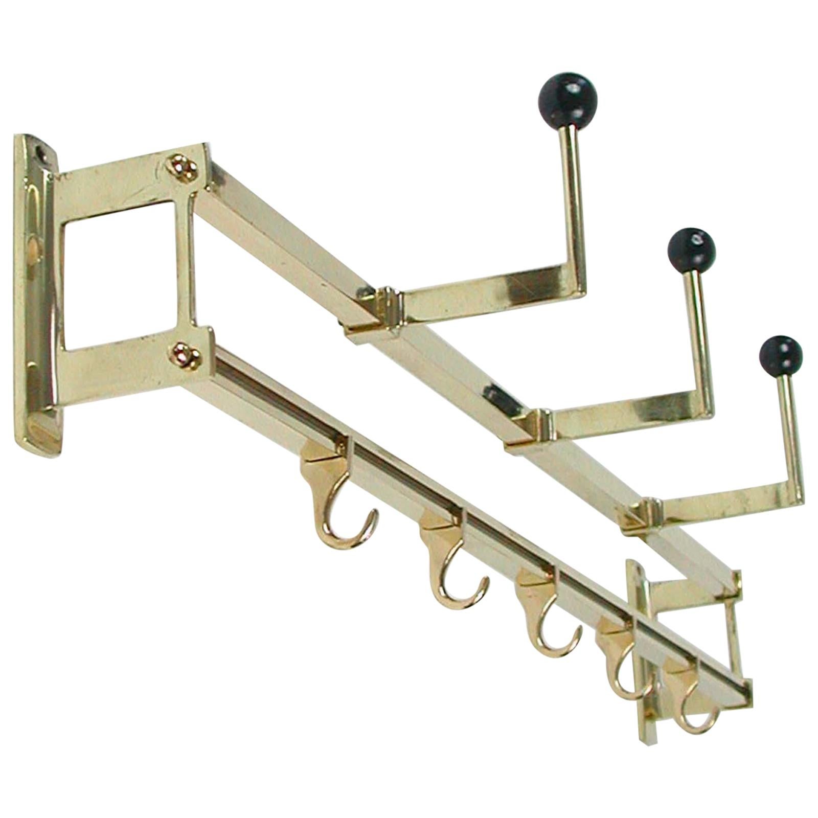 1930s Art Deco Bauhaus Brass and Wood Coat and Hat Rack