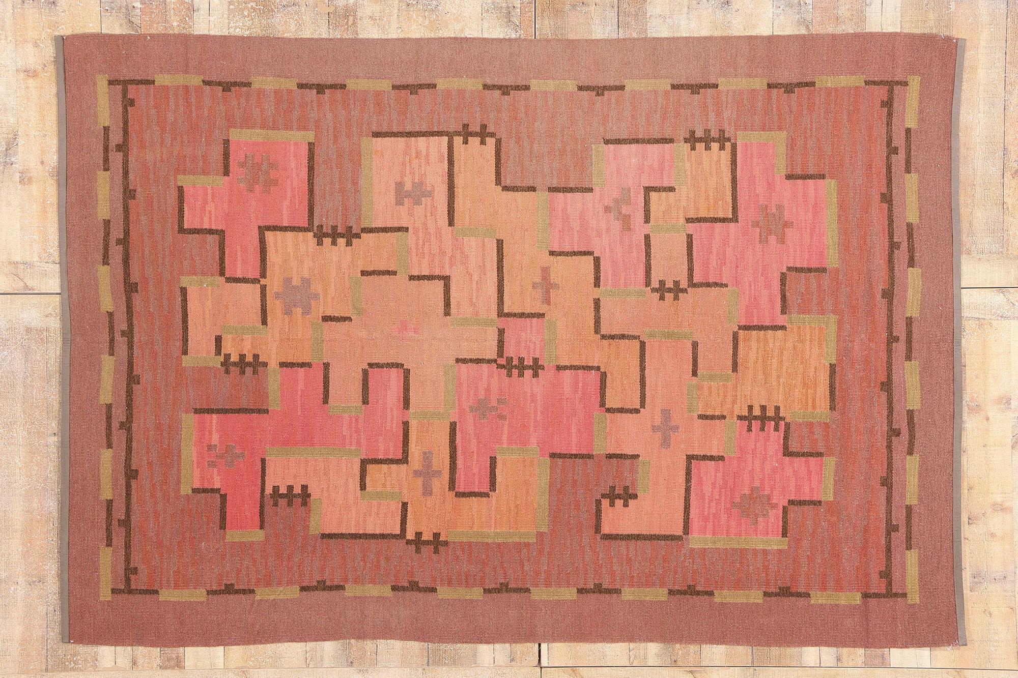 Tapis finlandais à tissage plat Art Déco Bauhaus Impi Sotavalta des années 1930 en vente 2