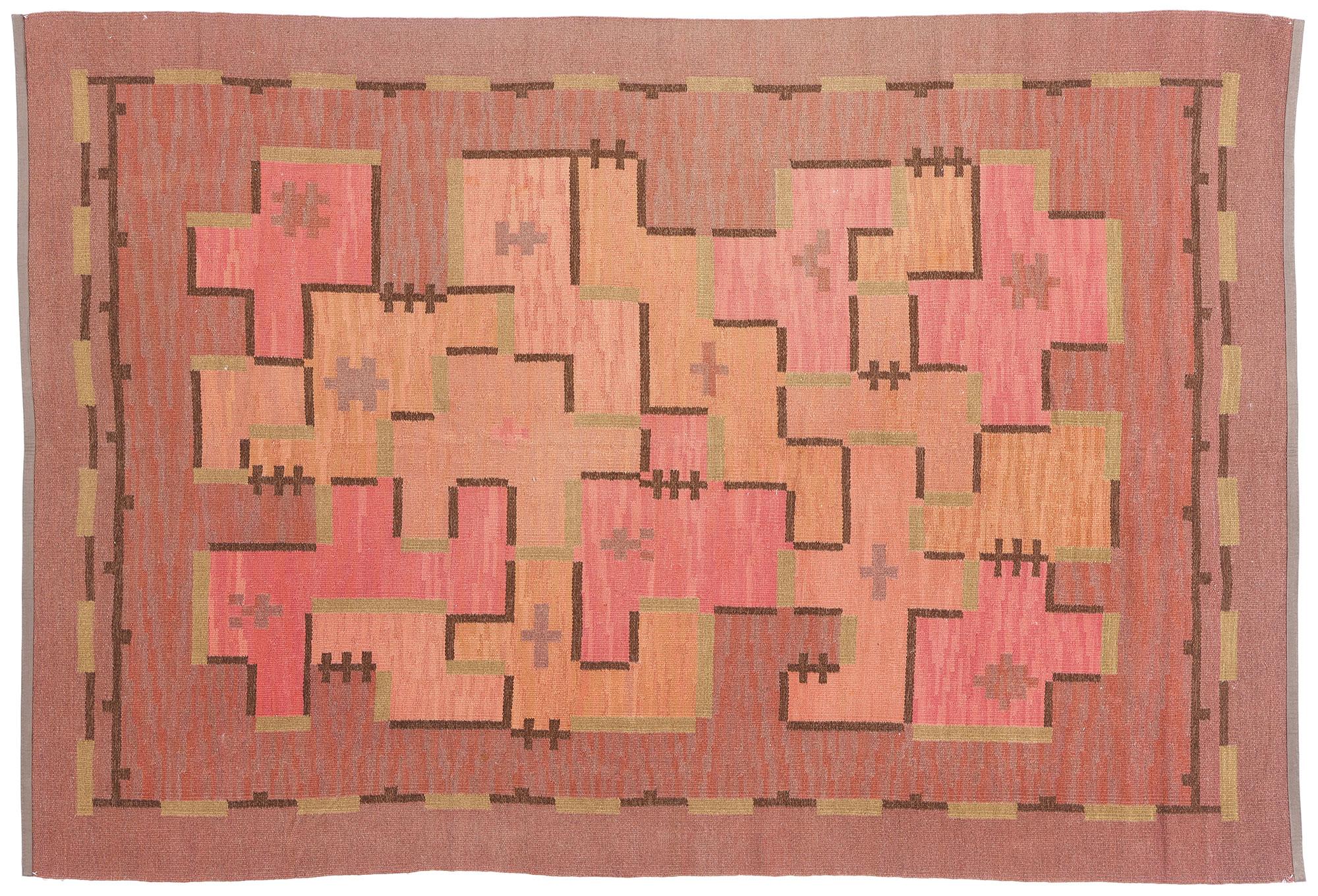 Tapis finlandais à tissage plat Art Déco Bauhaus Impi Sotavalta des années 1930 en vente 3