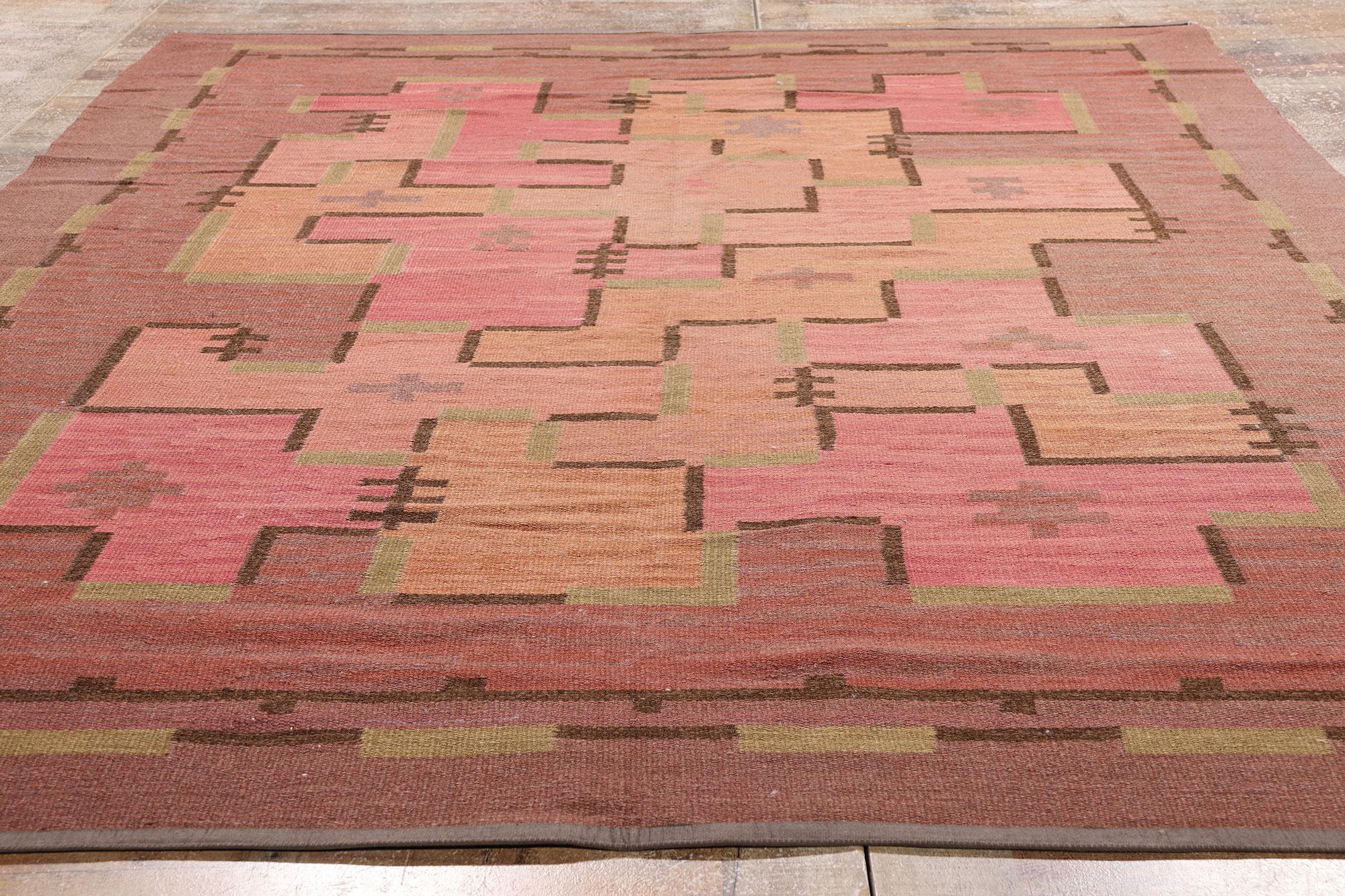 Tapis finlandais à tissage plat Art Déco Bauhaus Impi Sotavalta des années 1930 Bon état - En vente à Dallas, TX