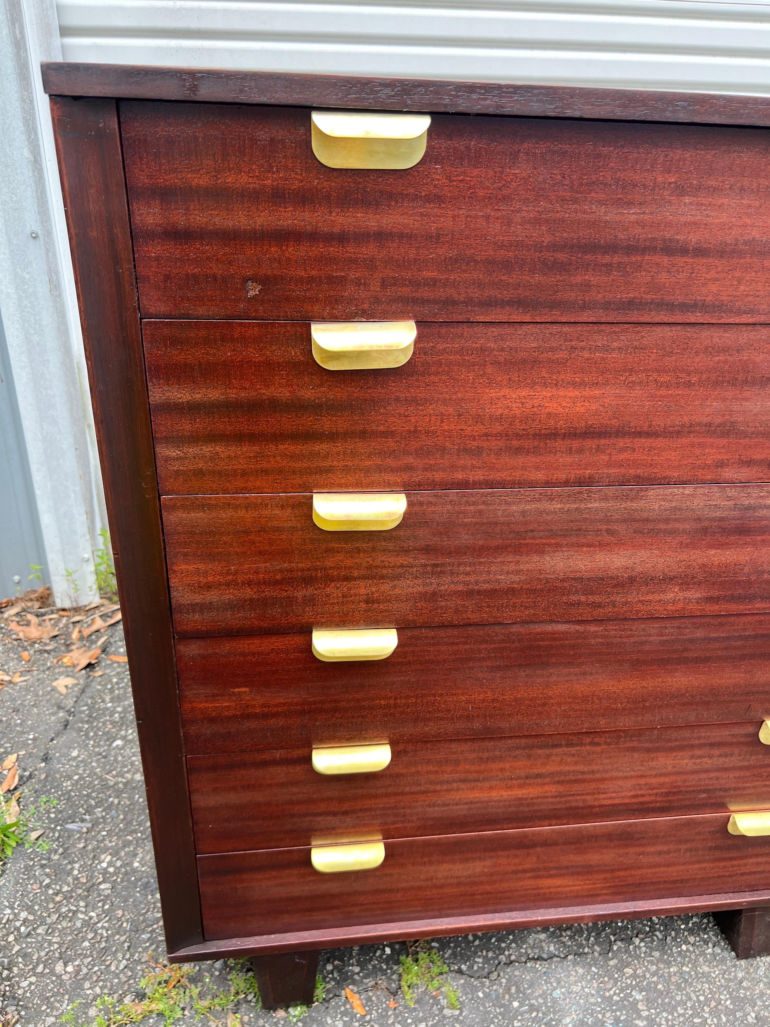 1930s Art Deco/Bauhaus Mahogany and Brass Highboy on Canted Legs 10