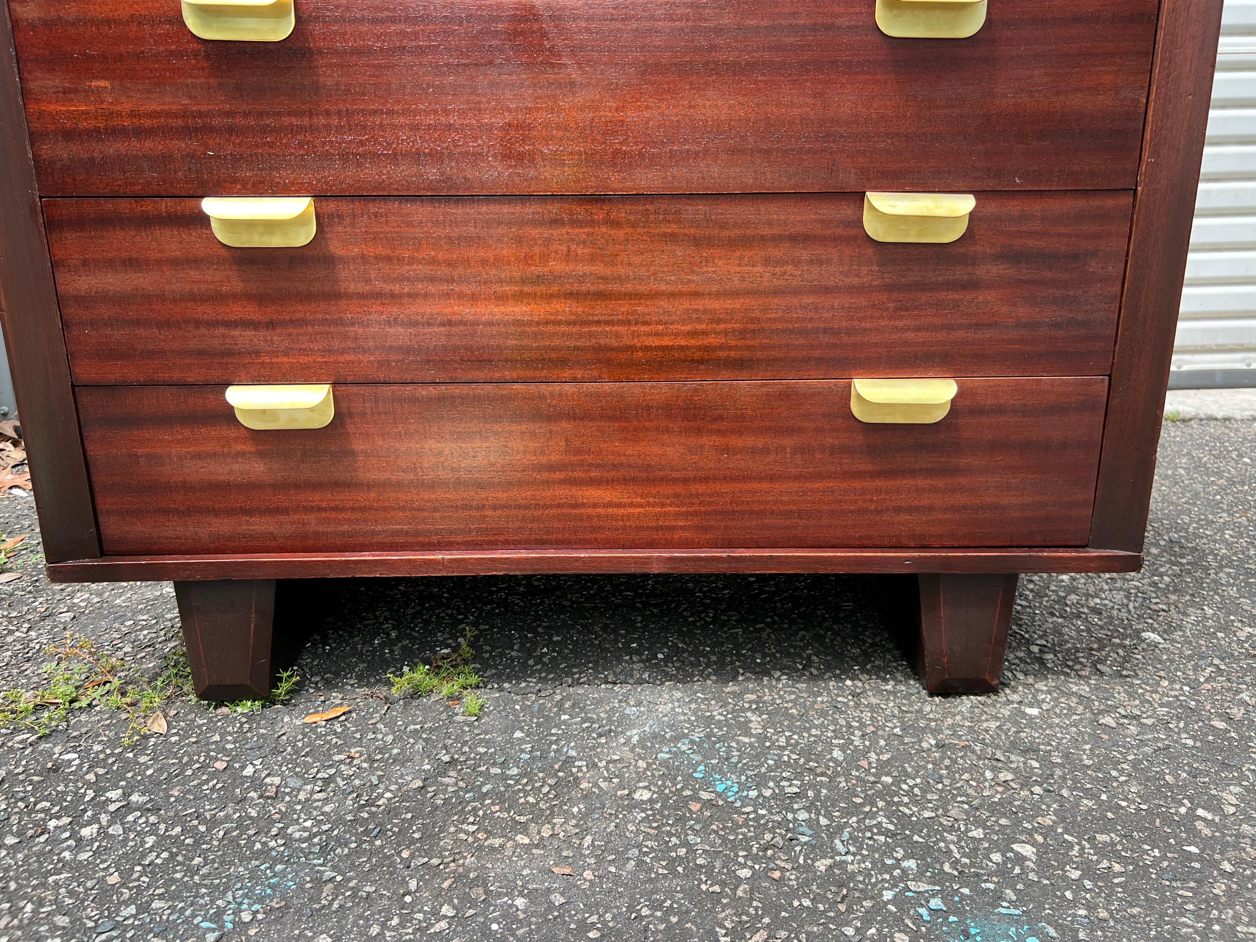 1930s Art Deco/Bauhaus Mahogany and Brass Highboy on Canted Legs 11