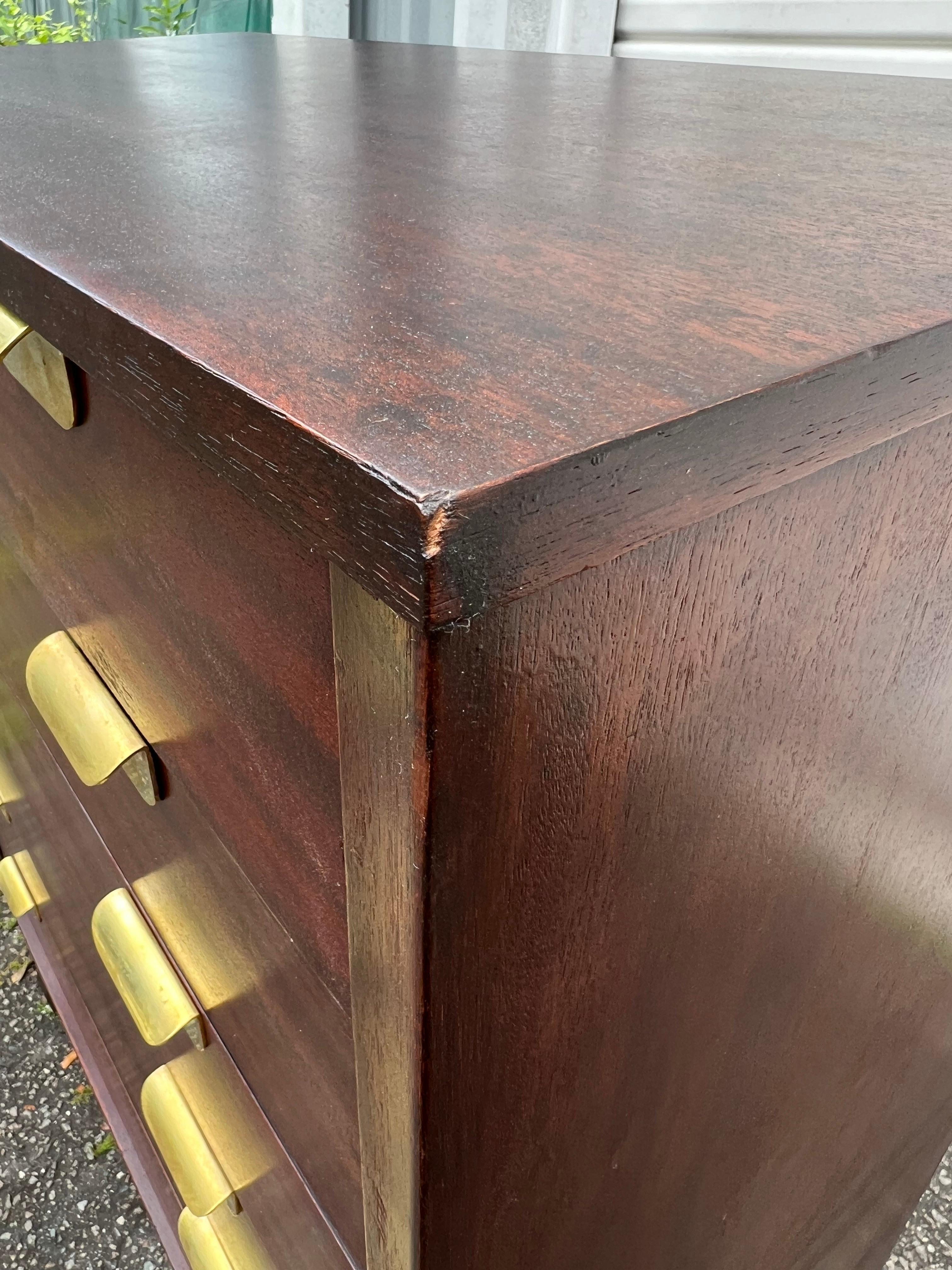1930s Art Deco/Bauhaus Mahogany and Brass Highboy on Canted Legs 12