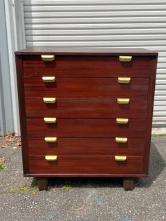 1930s Art Deco/Bauhaus Mahogany and Brass Highboy on Canted Legs