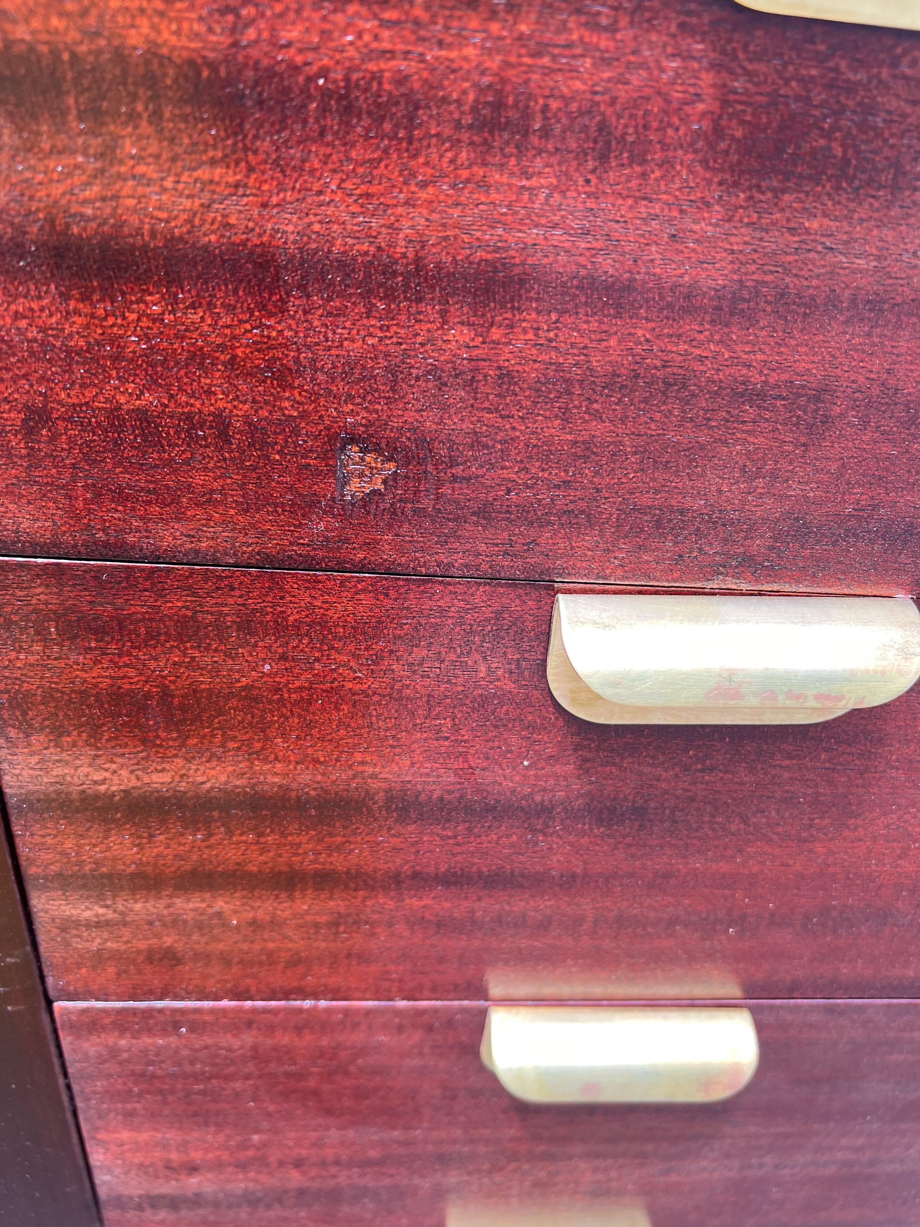 Unknown 1930s Art Deco/Bauhaus Mahogany and Brass Highboy on Canted Legs