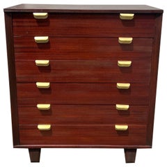 1930s Art Deco/Bauhaus Mahogany and Brass Highboy on Canted Legs