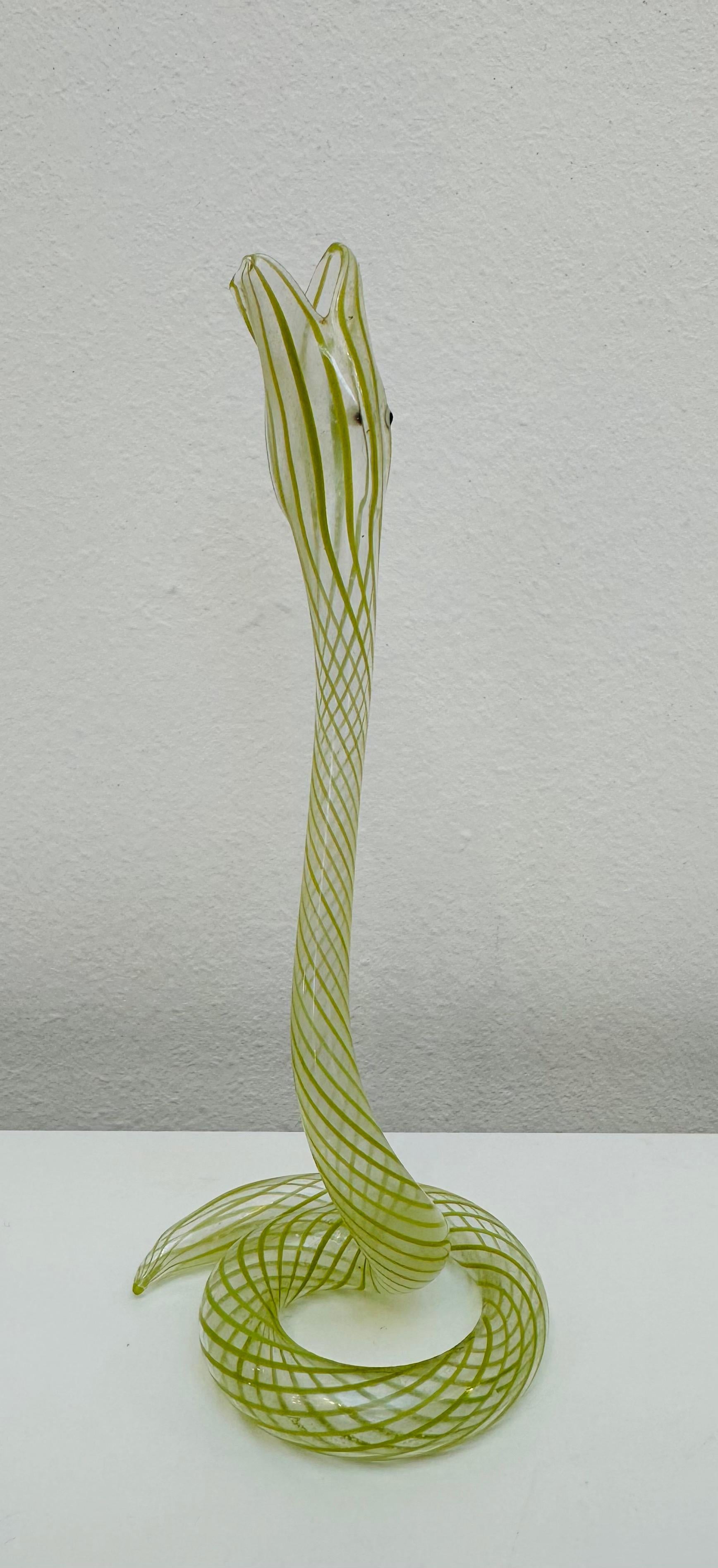 1930s Art Deco Bimini or Lauscha Lampworked Lime Green Striped Snake Glass Vase 5