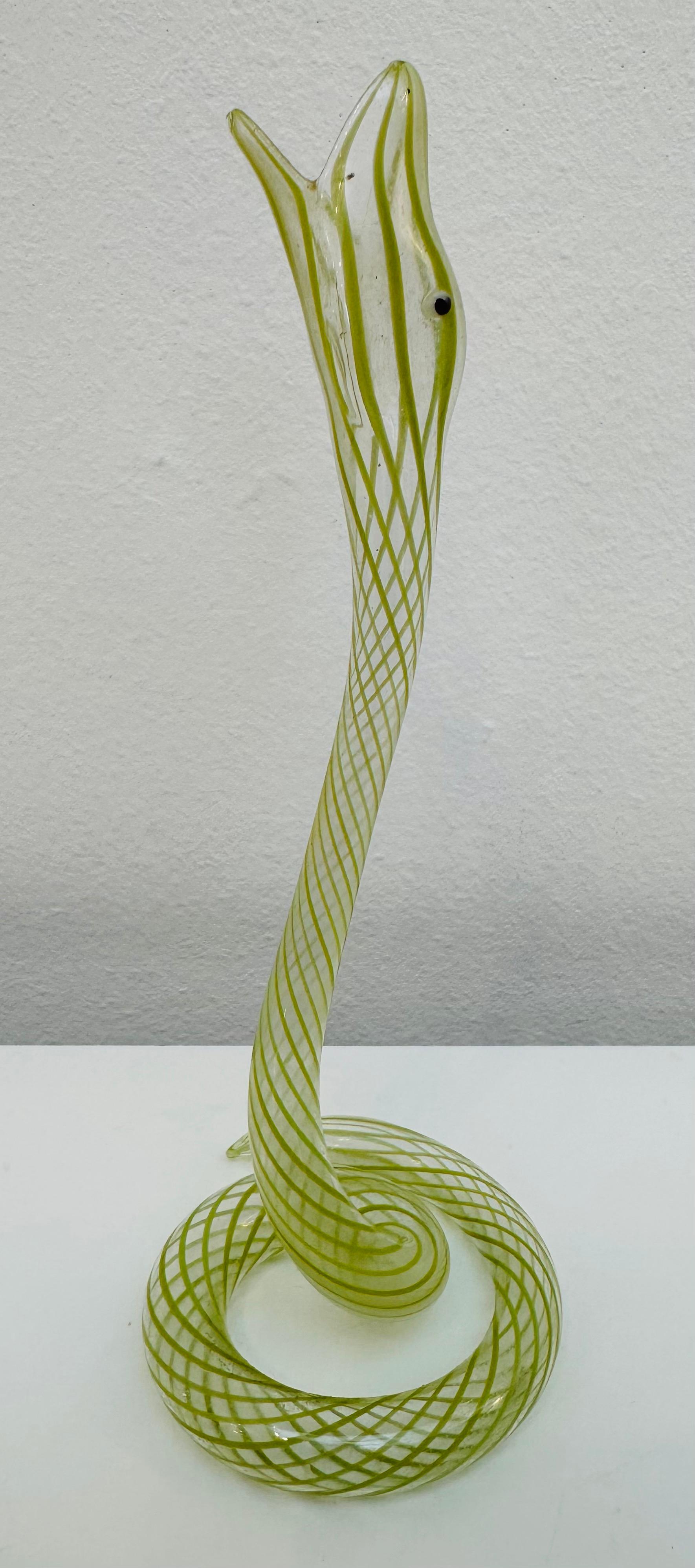 1930s Art Deco Bimini or Lauscha Lampworked Lime Green Striped Snake Glass Vase 7