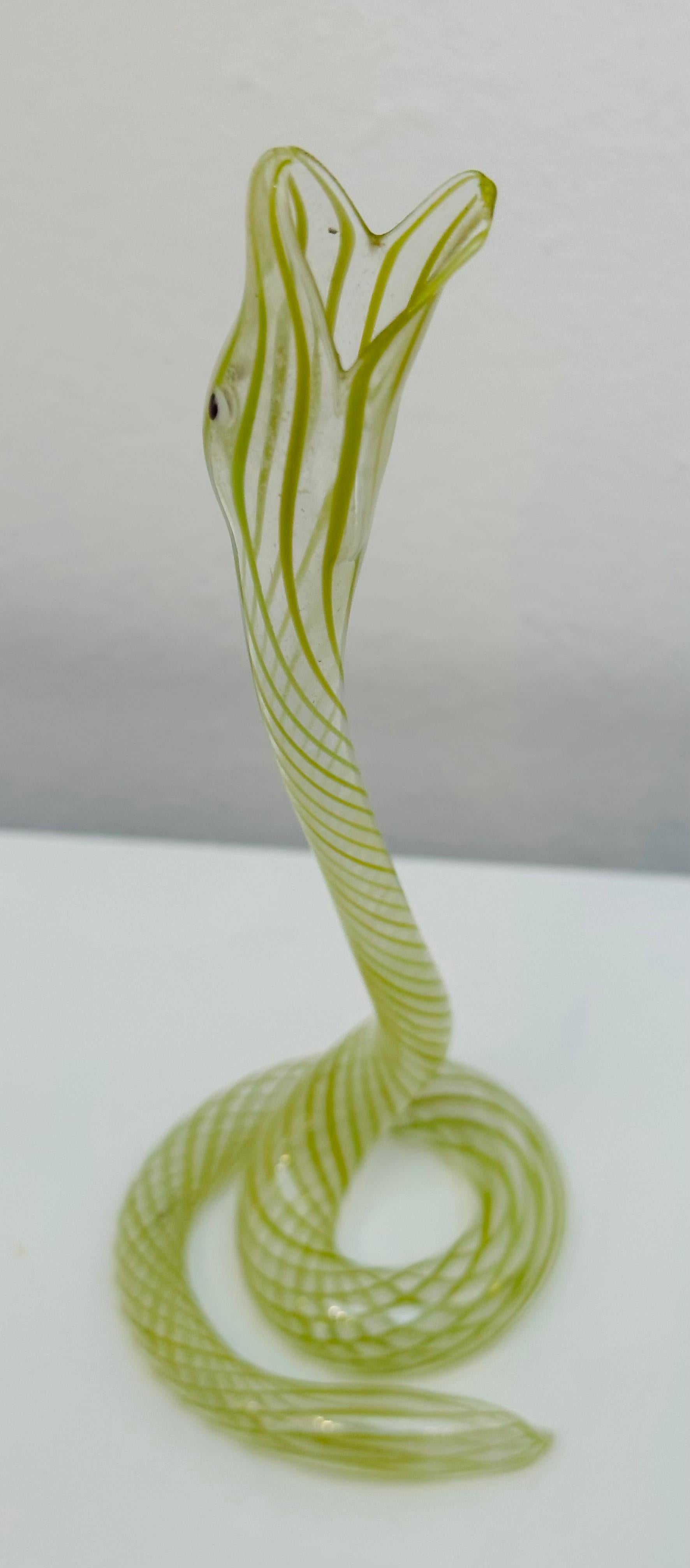 1930s Art Deco Bimini or Lauscha Lampworked Lime Green Striped Snake Glass Vase 8