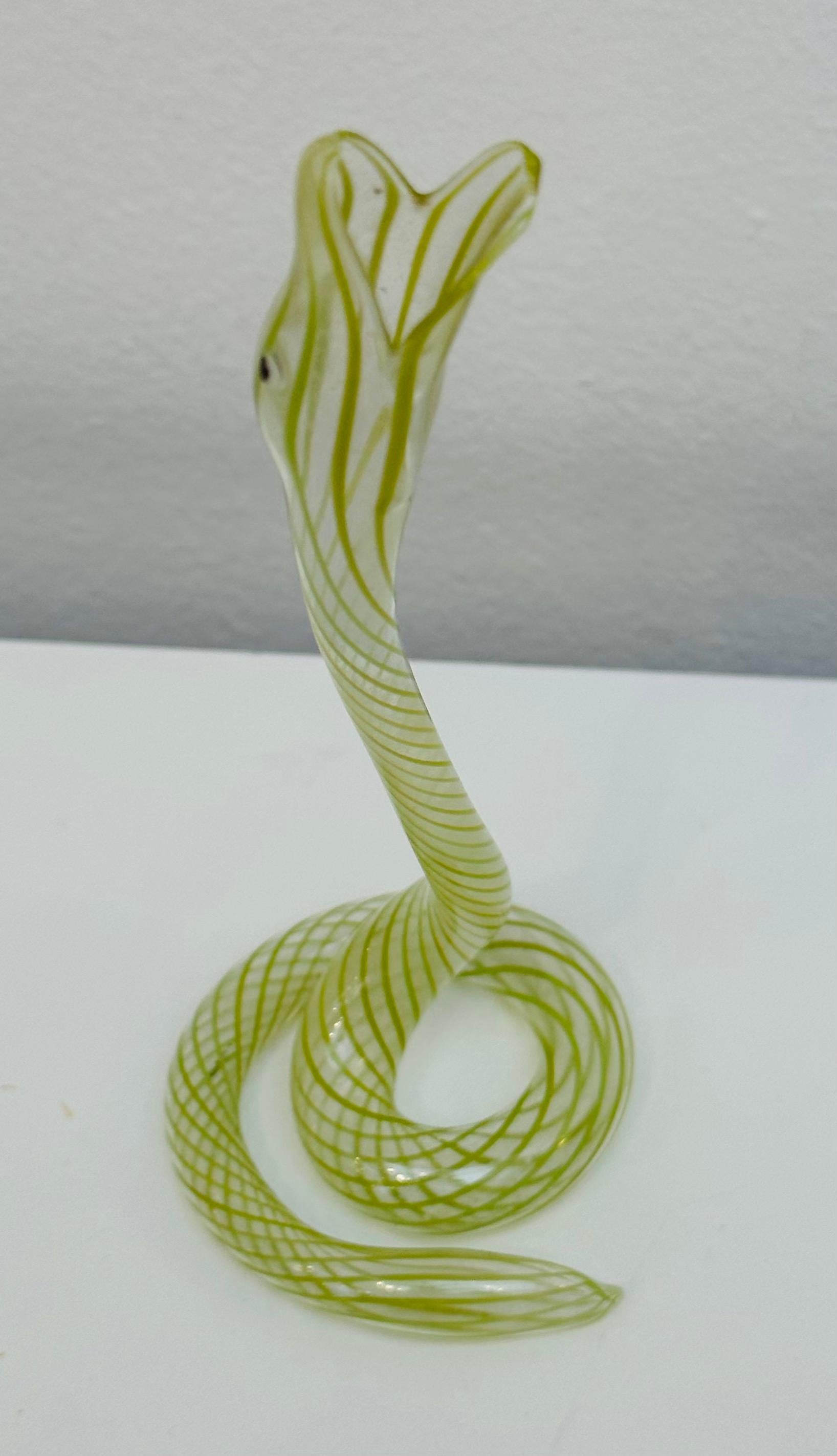 1930s Art Deco Bimini or Lauscha Lampworked Lime Green Striped Snake Glass Vase 9