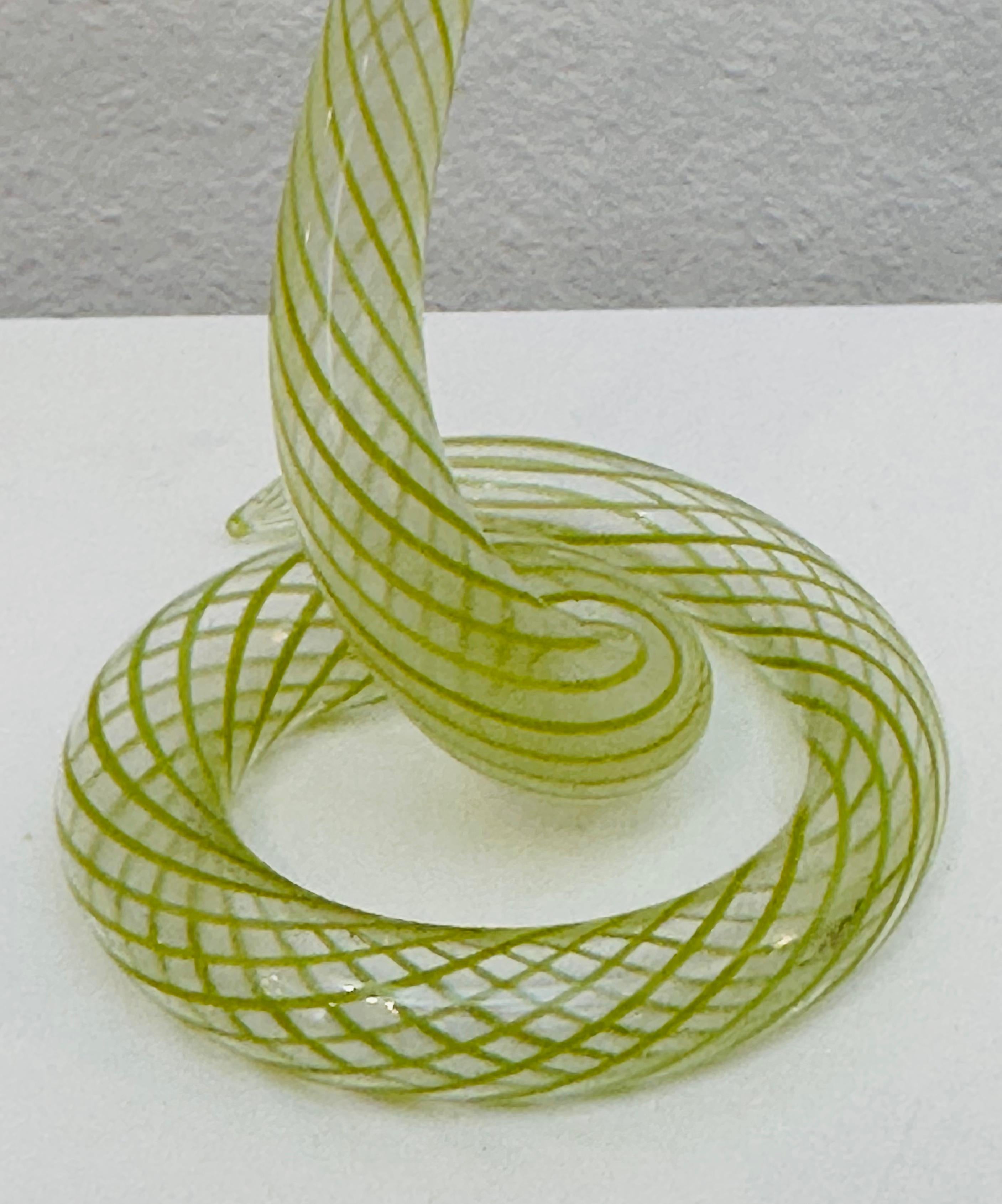 1930s Art Deco Bimini or Lauscha Lampworked Lime Green Striped Snake Glass Vase 10