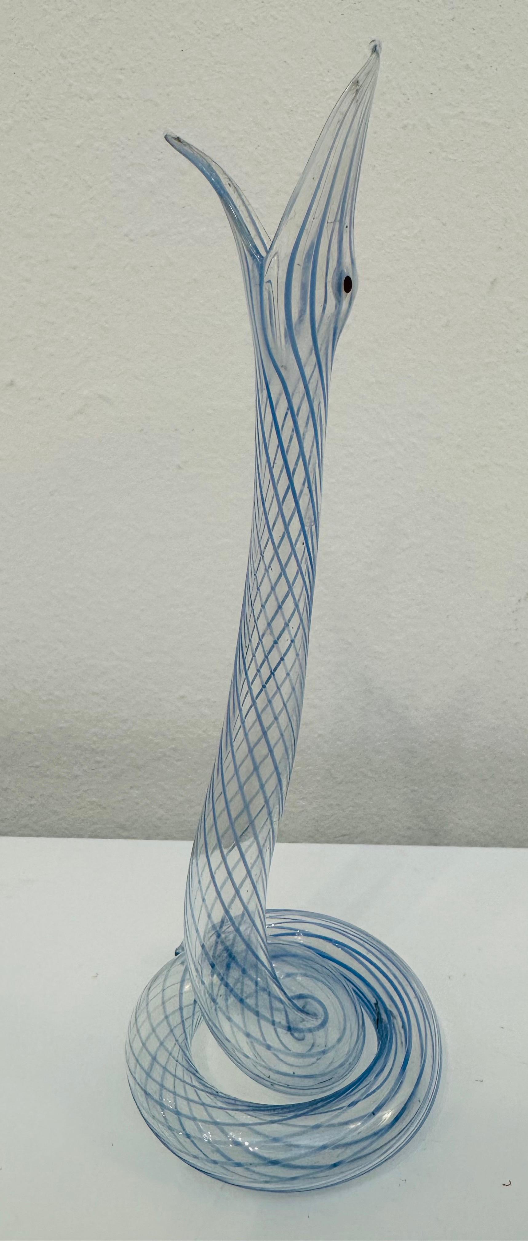 Bimini- oder Lauscha-Vase aus blassblau gestreiftem Schlangenglas im Art déco-Stil, 1930er Jahre 6