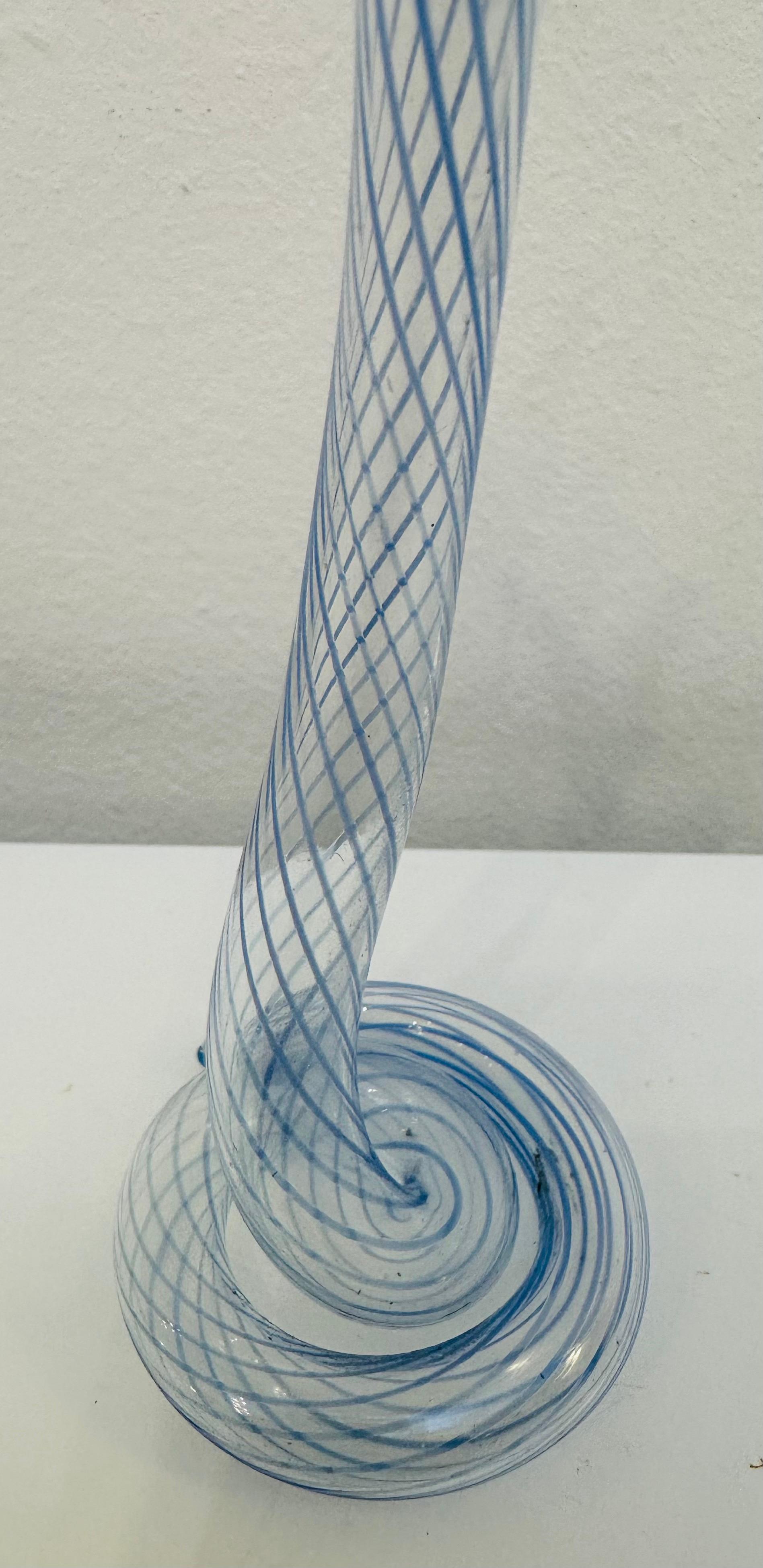Bimini- oder Lauscha-Vase aus blassblau gestreiftem Schlangenglas im Art déco-Stil, 1930er Jahre 7