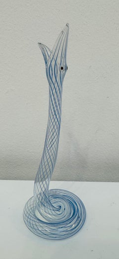 1930s Art Deco Bimini or Lauscha Lampworked Pale Blue Striped Snake Glass Vase