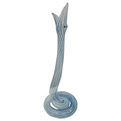 Bimini- oder Lauscha-Vase aus blassblau gestreiftem Schlangenglas im Art déco-Stil, 1930er Jahre