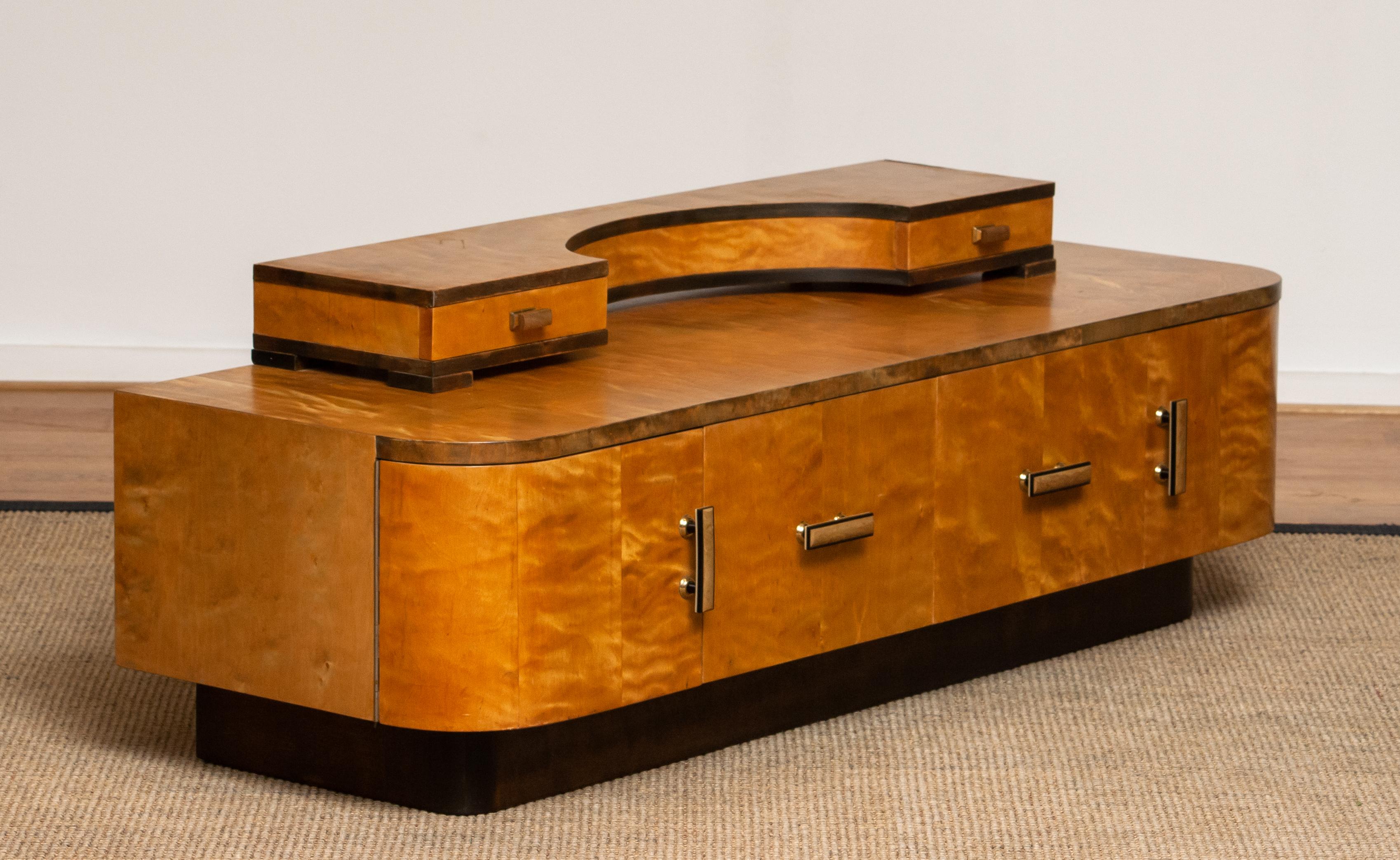 1930s, Art Deco Birch Vanity or Low Board Attributed to Eliel Saarinen, Norway 1