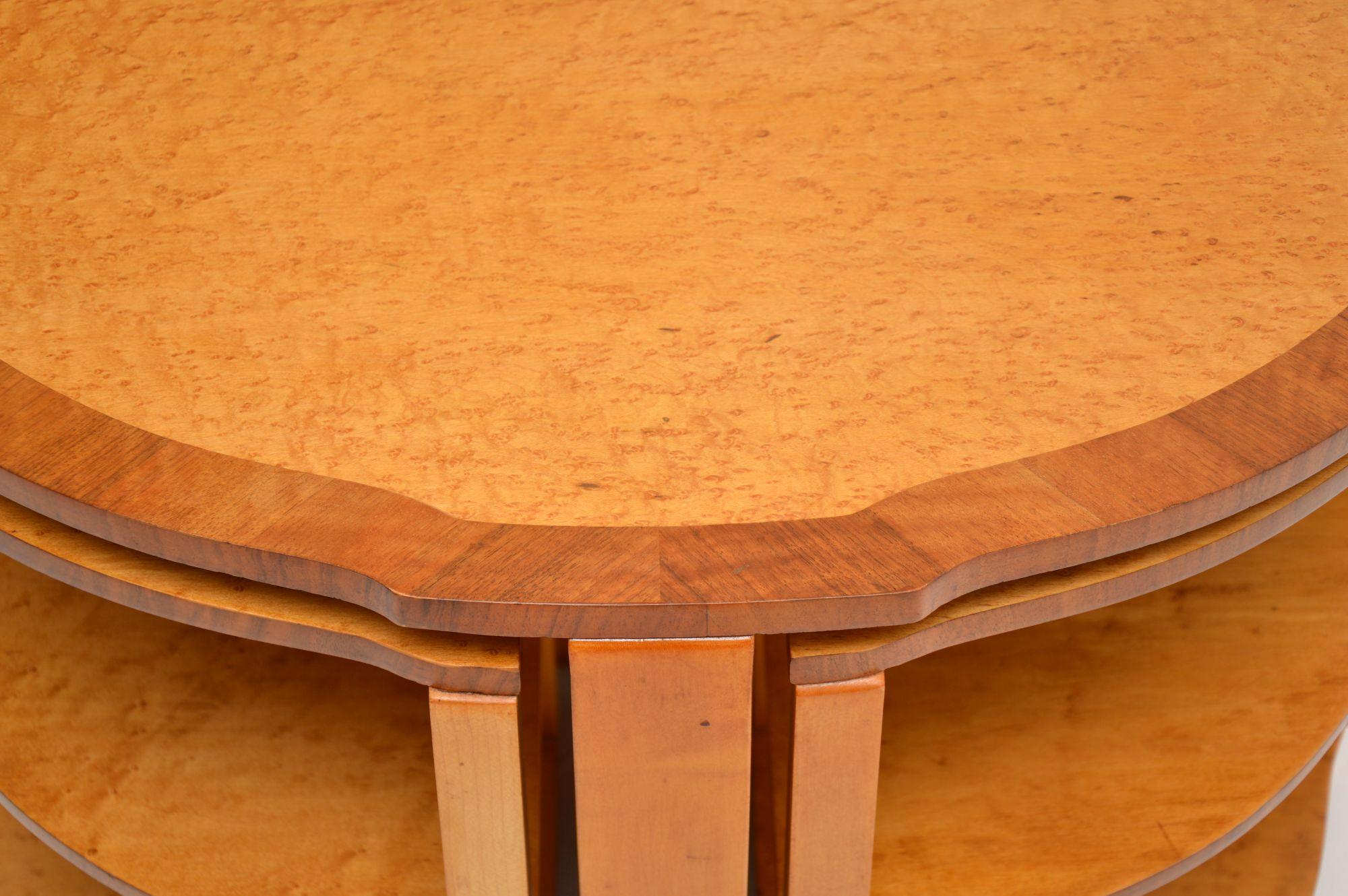 1930's Art Deco Birds Eye Maple Nesting Coffee Table 1
