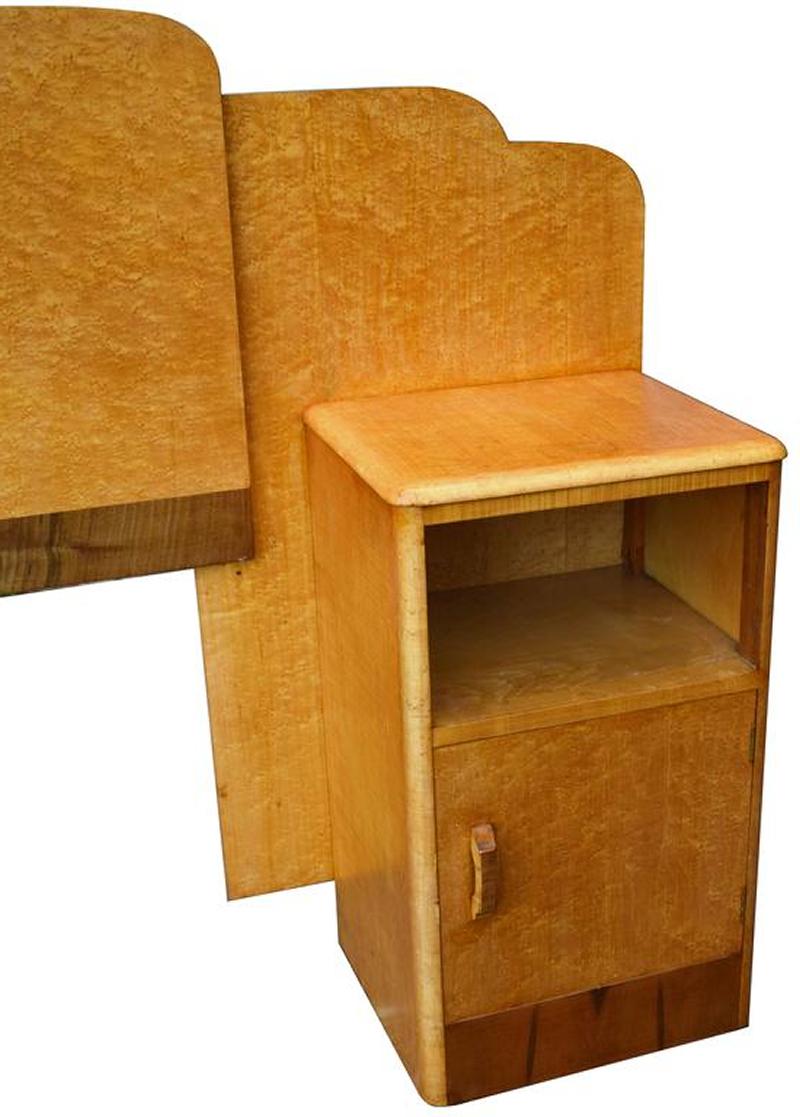 English 1930s Art Deco Birds Eye Maple Odeon Bed
