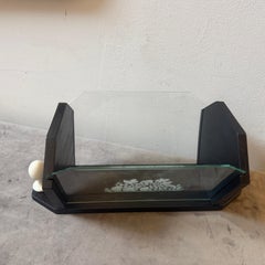 1930s Art Deco Black and White Wood and Etched Glass French Centerpiece